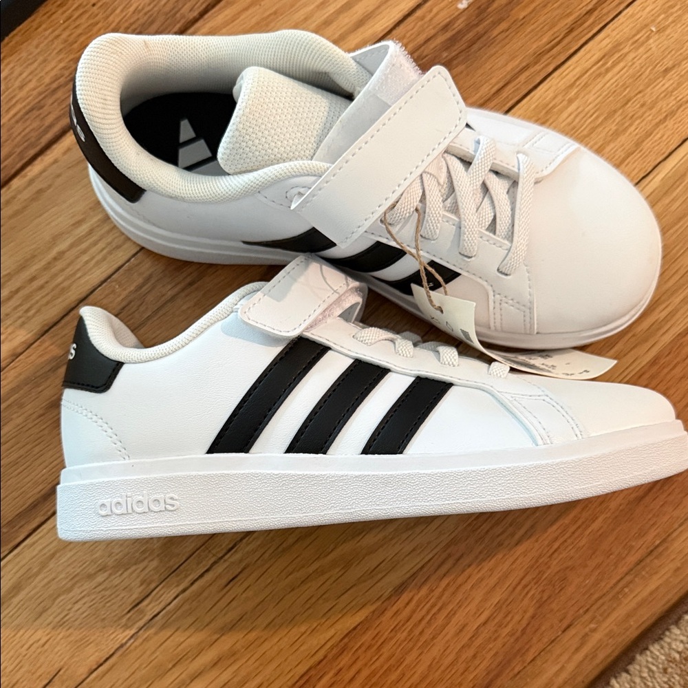 Adidas Kids White and Black Striped Sneakers